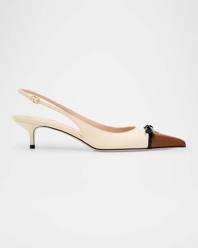 VLOGO Pointed Slingback Leather Kitten Pumps
